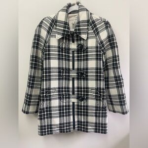 Jones New York Black and White Plaid Pea Coat